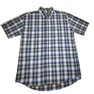 Roper Blue Plaid Short Sleeve Button-Up Shirt Men's Size L - 100% Cotton